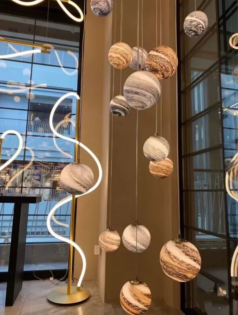 Nordic Planet Creative Long Ball Pendant Chandelier Staircase Foyer - Zelno Lighting