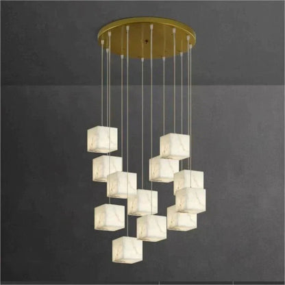 Olive Alabaster Cubic Round Pendant For Dining Table, Staircase - Zelno Lighting