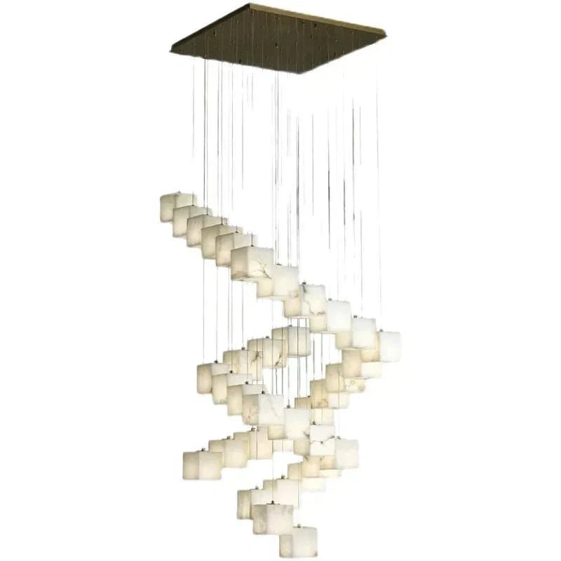 Olive Alabaster Cubic Round Pendant For Dining Table, Staircase - Zelno Lighting