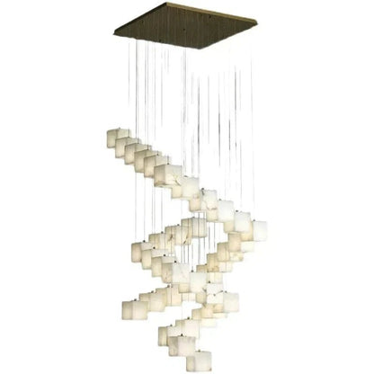 Olive Alabaster Cubic Round Pendant For Dining Table, Staircase - Zelno Lighting