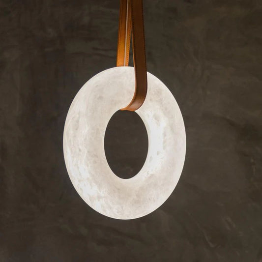 Olsa Alabaster Ring Round Pendant Chandelier, Modern Leather Strip Chandelier - Zelno