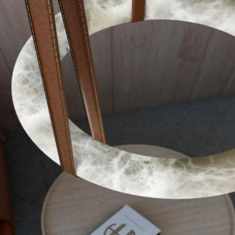 Olsa Alabaster Ring Round Pendant Chandelier, Modern Leather Strip Chandelier - Zelno