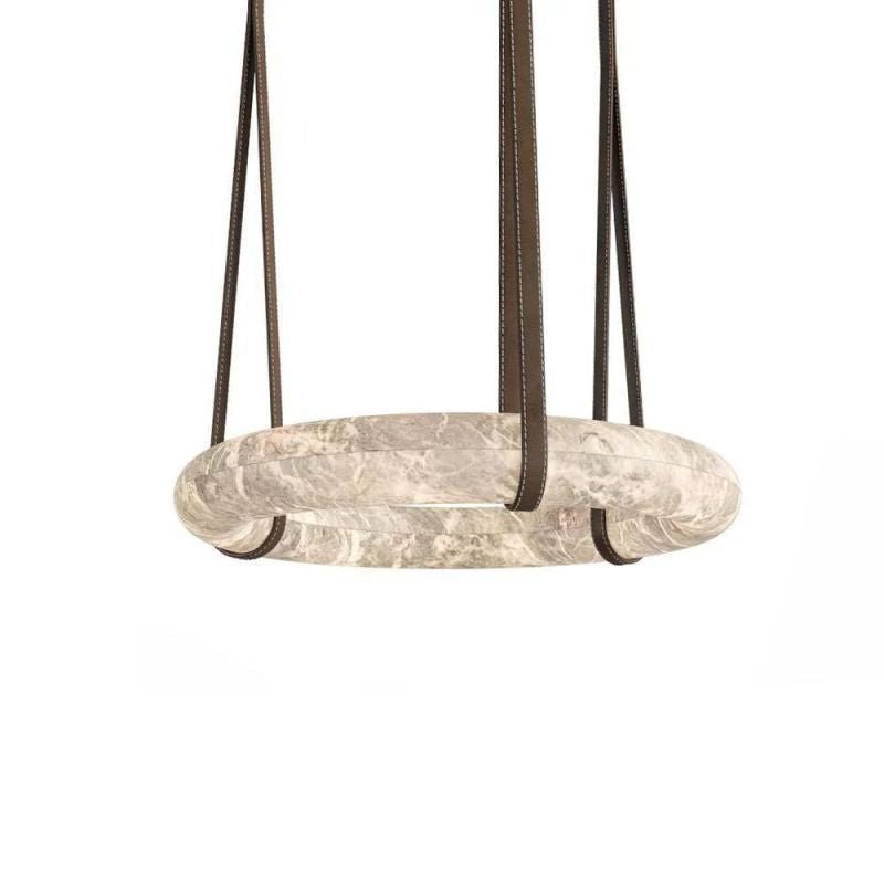 Olsa Alabaster Ring Round Pendant Chandelier, Modern Leather Strip Chandelier - Zelno