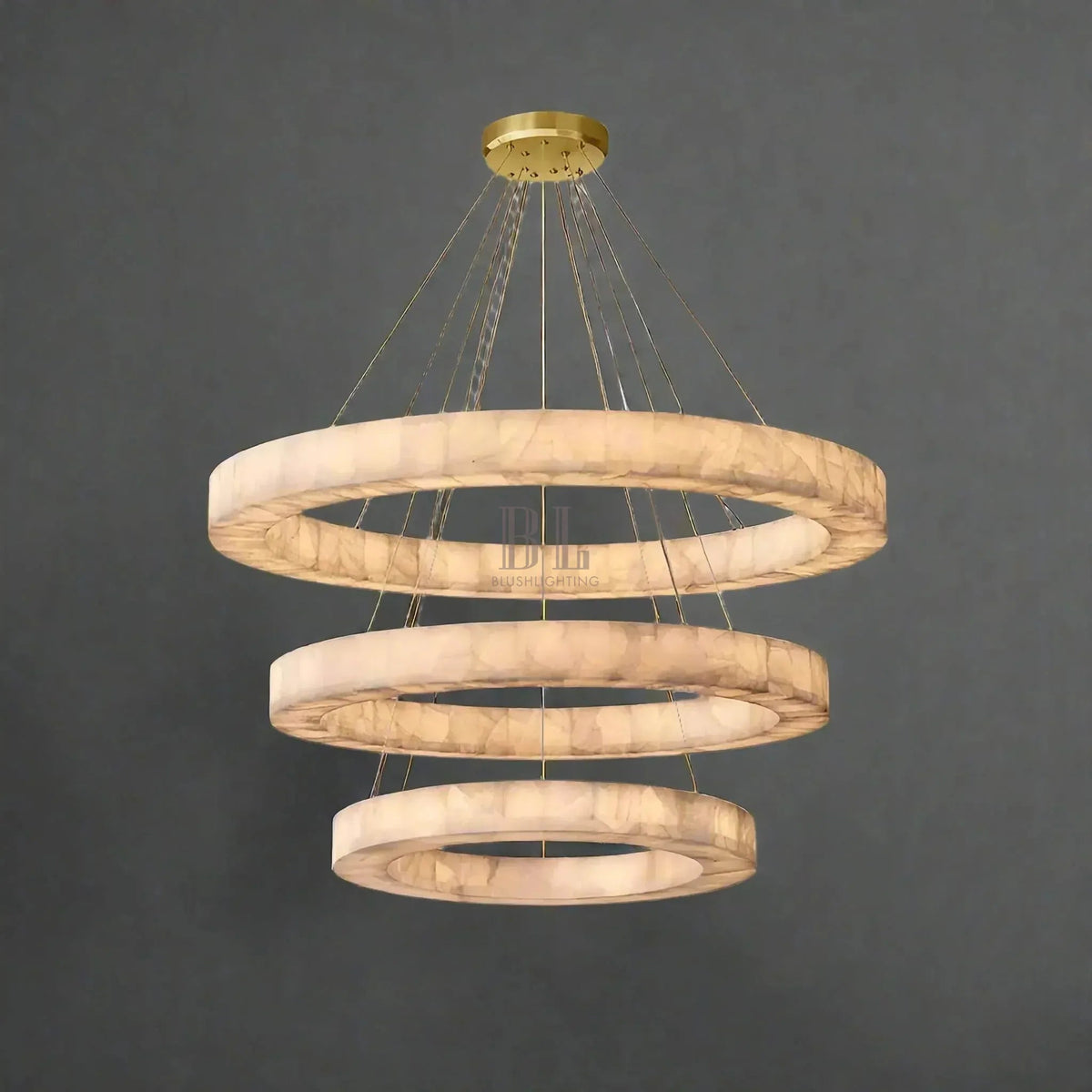 OLYRA 3-TIER ROUND ALABASTER CHANDELIER 39" 47" 59"D - Zelno Lighting