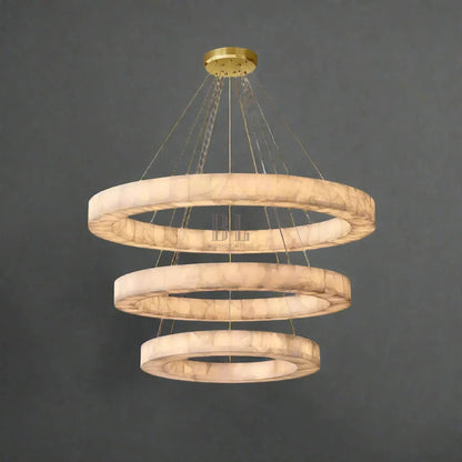 OLYRA 3-TIER ROUND ALABASTER CHANDELIER 39" 47" 59"D - Zelno Lighting