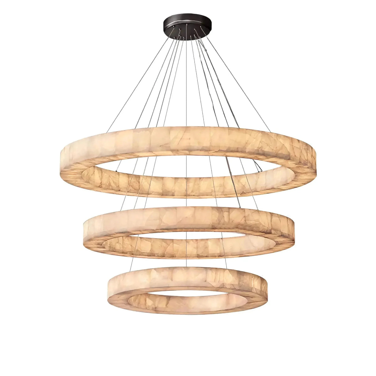 OLYRA 3-TIER ROUND ALABASTER CHANDELIER 39" 47" 59"D - Zelno Lighting