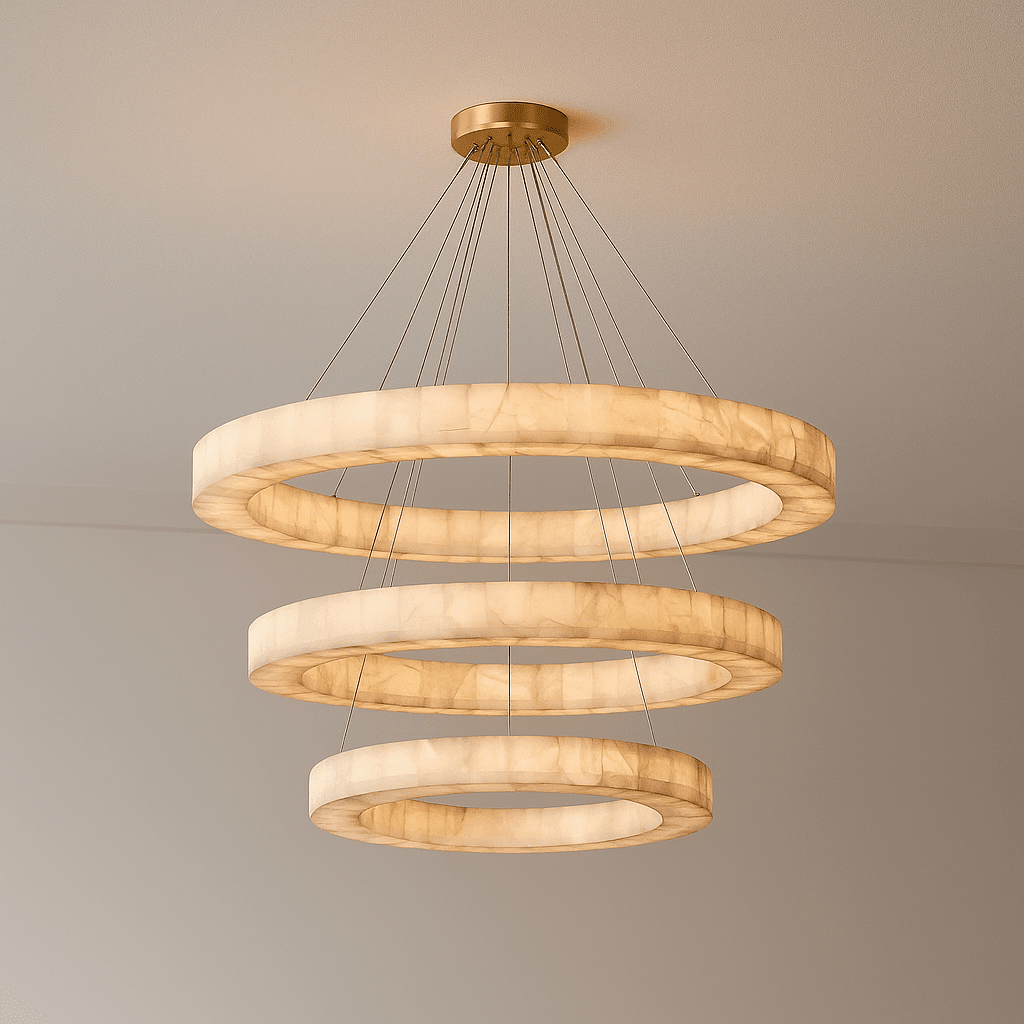 OLYRA 3-TIER ROUND ALABASTER CHANDELIER 39" 47" 59"D - Zelno Lighting