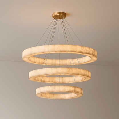 OLYRA 3-TIER ROUND ALABASTER CHANDELIER 39" 47" 59"D - Zelno Lighting