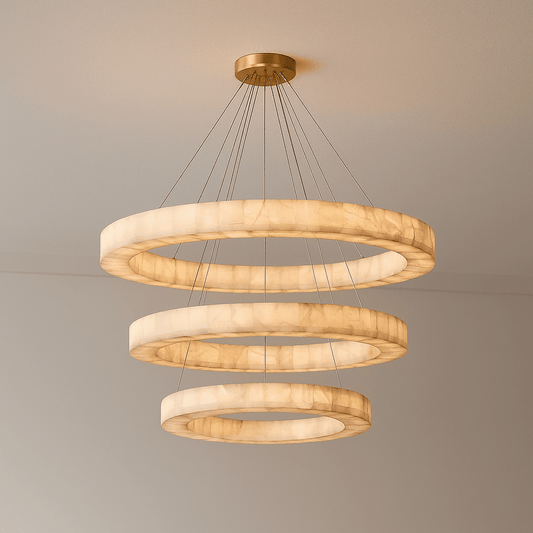 OLYRA 3-TIER ROUND ALABASTER CHANDELIER 39" 47" 59"D - Zelno Lighting