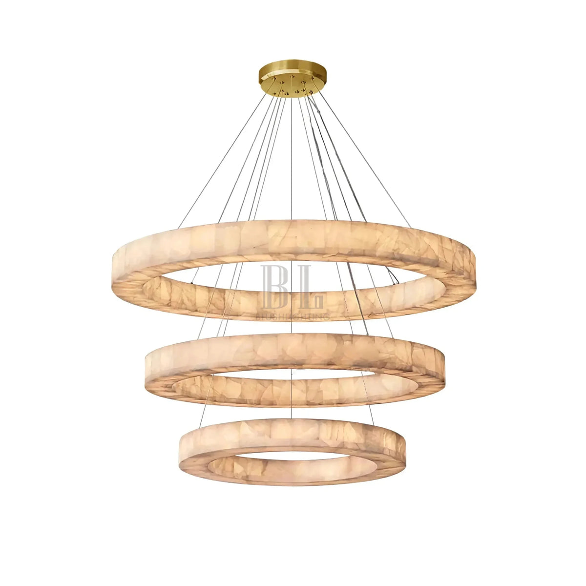 OLYRA 3-TIER ROUND ALABASTER CHANDELIER 39" 47" 59"D - Zelno Lighting