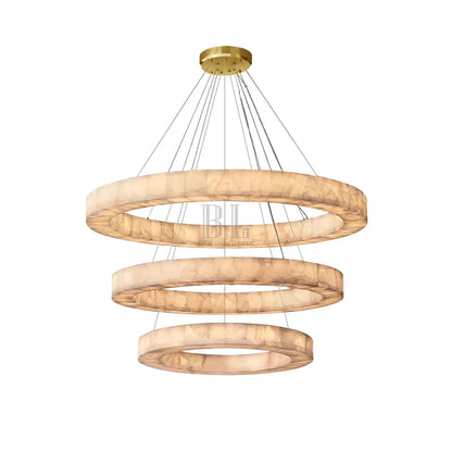 OLYRA 3-TIER ROUND ALABASTER CHANDELIER 39" 47" 59"D - Zelno Lighting