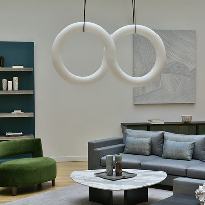 Oslo Infinity Symmetrical Alabaster Pendant Light For Living Room, Modern Designer Chandelier - Zelno Lighting