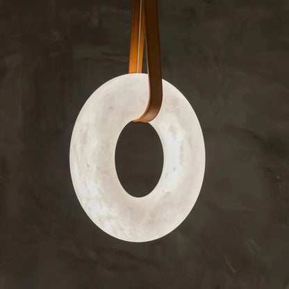 Oslo L1P Pendant Alabaster Chandelier, Halo Ring Chandelier With canopy Over Dining Table - Zelno Lighting