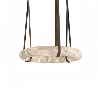 Oslo L1P Pendant Alabaster Chandelier, Halo Ring Chandelier With canopy Over Dining Table - Zelno Lighting