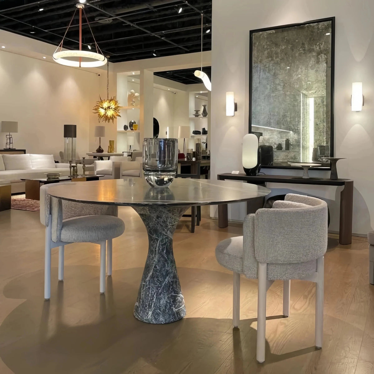 Oslo L1P Pendant Alabaster Chandelier, Halo Ring Chandelier With canopy Over Dining Table - Zelno Lighting