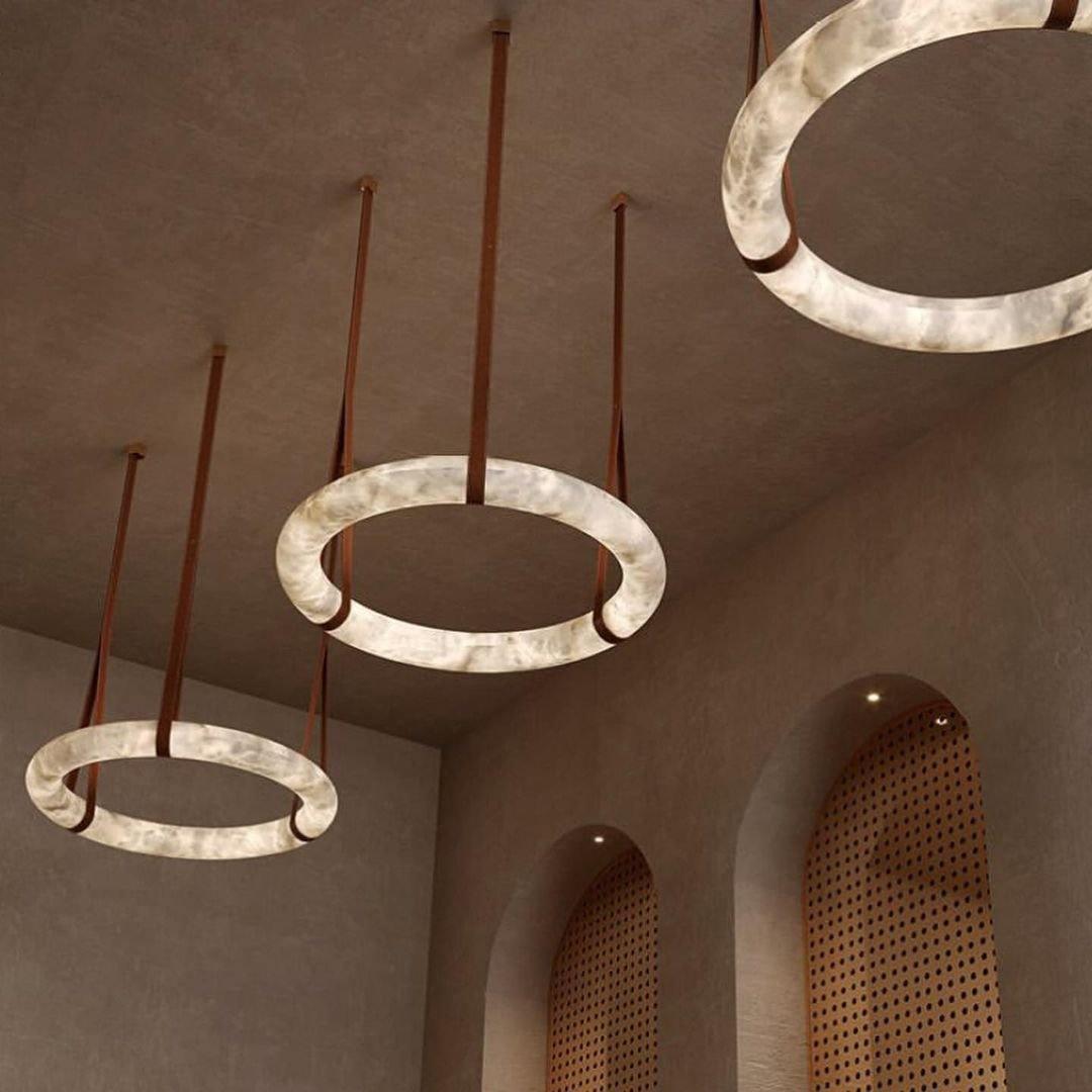 Oslo Pendant Alabaster Chandelier, Halo Ring Chandelier - Zelno