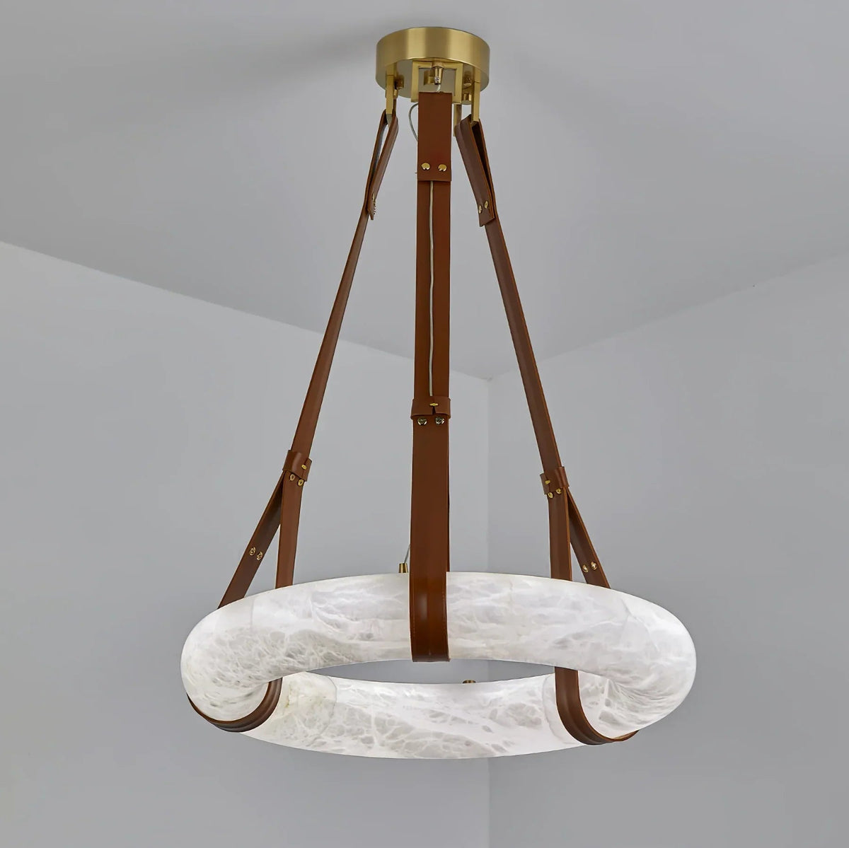 Oslo Pendant Alabaster Chandelier, Halo Ring Chandelier - Zelno