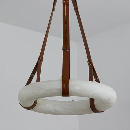 Oslo Pendant Alabaster Chandelier, Halo Ring Chandelier - Zelno