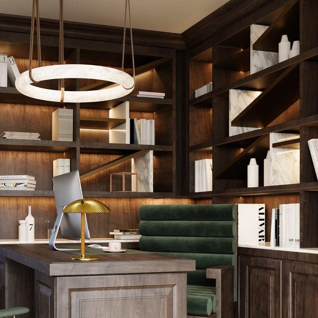 Oslo Pendant Alabaster Chandelier, Halo Ring Chandelier - Zelno