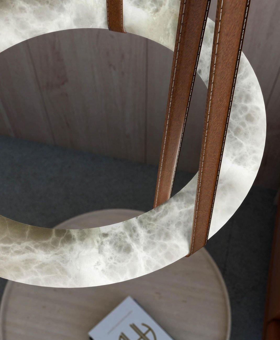 Oslo Pendant Alabaster Chandelier, Halo Ring Chandelier - Zelno