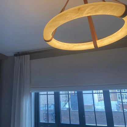 Oslo Pendant Alabaster Chandelier, Halo Ring Chandelier - Zelno