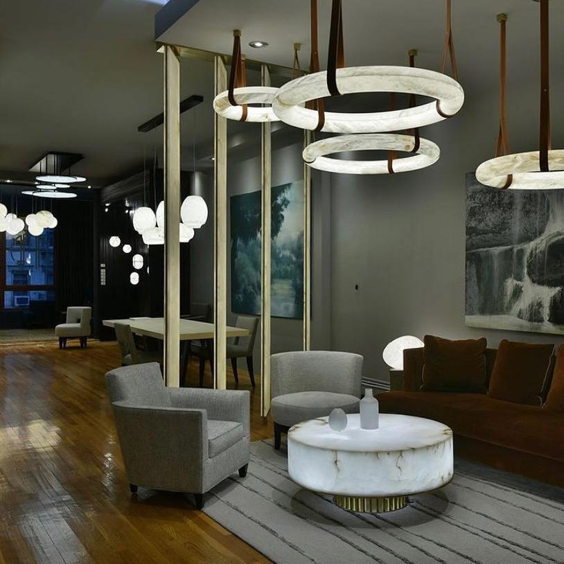 Oslo Pendant Alabaster Chandelier, Halo Ring Chandelier - Zelno