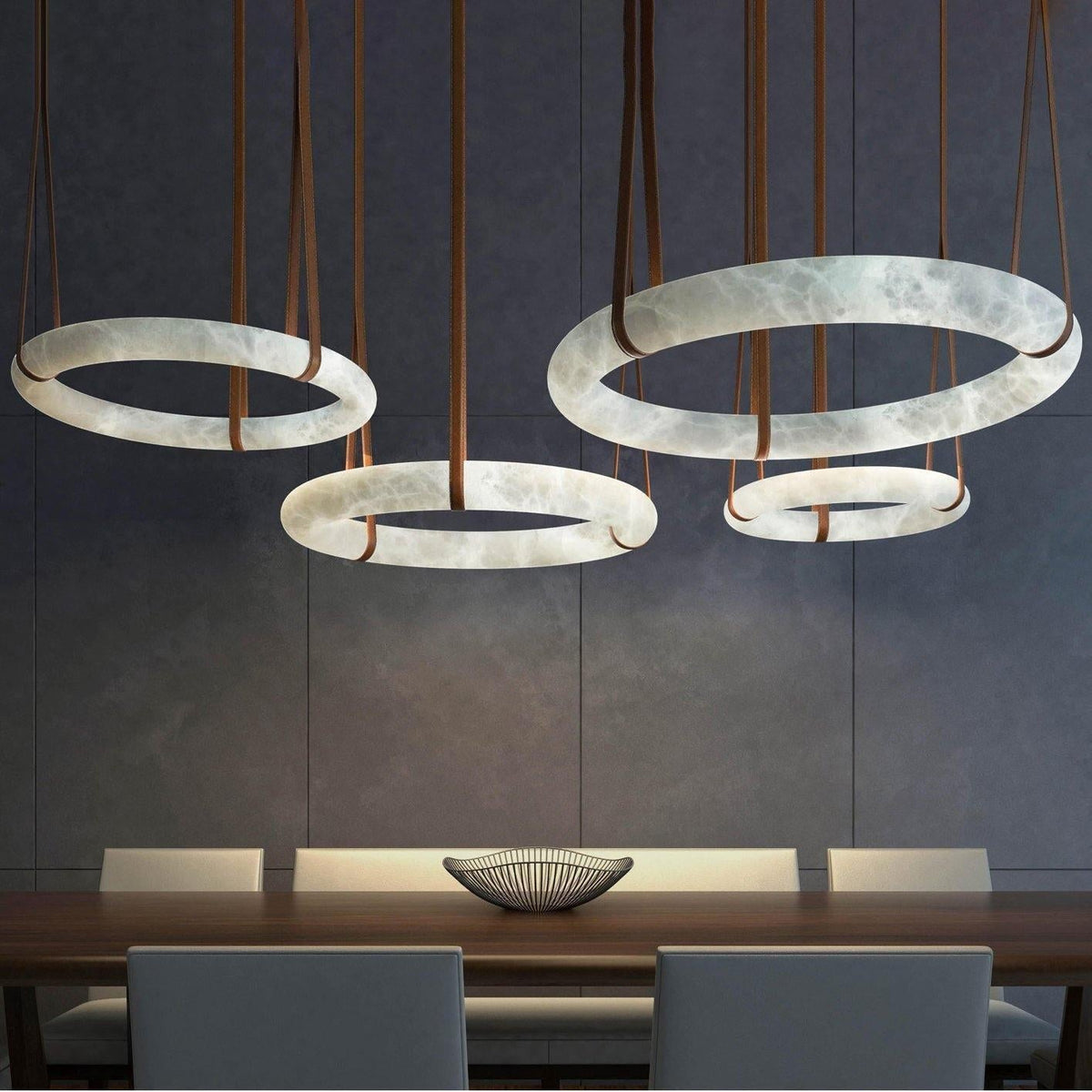 Oslo Pendant Alabaster Chandelier, Halo Ring Chandelier - Zelno