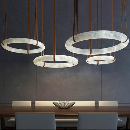 Oslo Pendant Alabaster Chandelier, Halo Ring Chandelier - Zelno