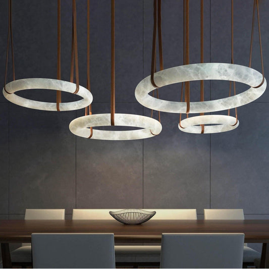Oslo Pendant Alabaster Chandelier, Halo Ring Chandelier - Zelno