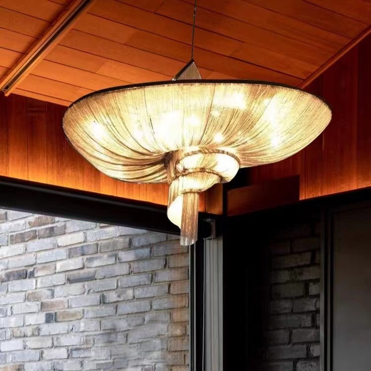 Oversized Art Fashion Spiral Tassel Aluminum Chain Chandelier for Living Room/Foyer - Zelno Lighting
