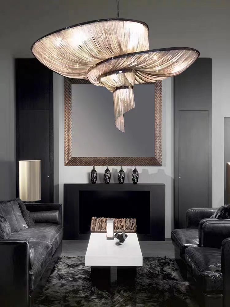 Oversized Art Fashion Spiral Tassel Aluminum Chain Chandelier for Living Room/Foyer - Zelno Lighting