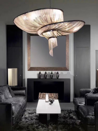 Oversized Art Fashion Spiral Tassel Aluminum Chain Chandelier for Living Room/Foyer - Zelno Lighting