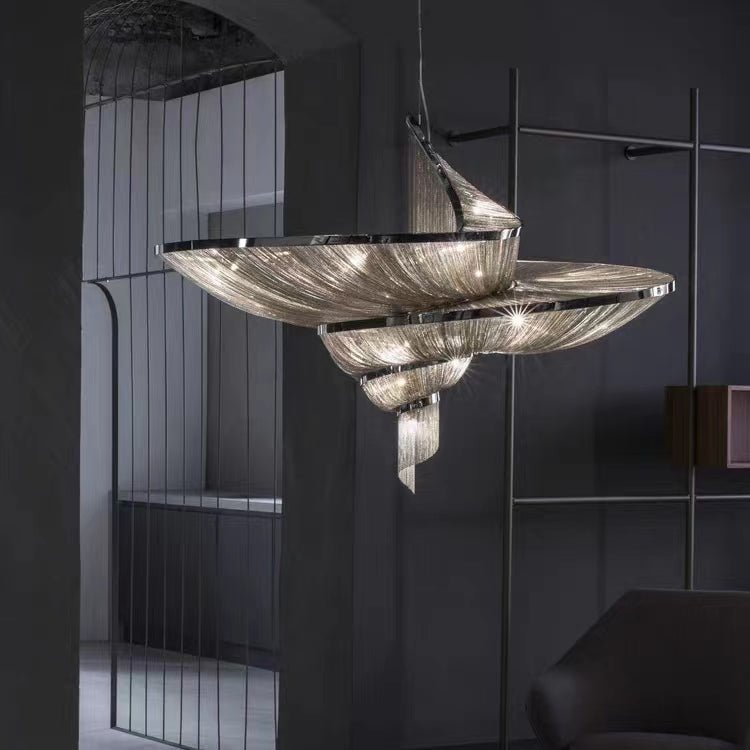 Oversized Art Fashion Spiral Tassel Aluminum Chain Chandelier for Living Room/Foyer - Zelno Lighting