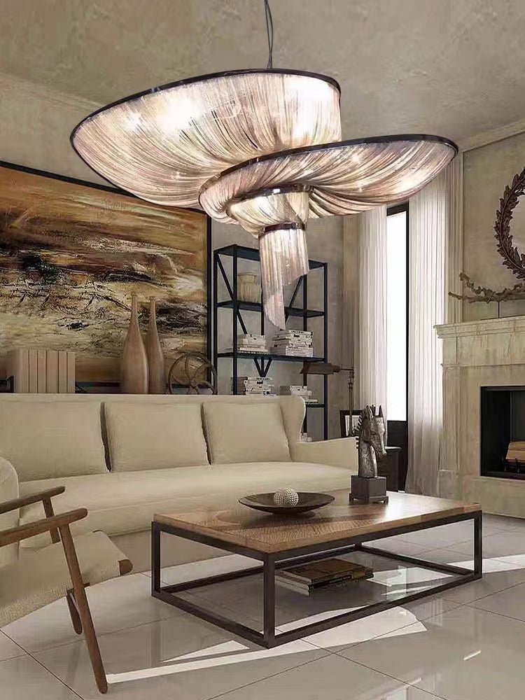 Oversized Art Fashion Spiral Tassel Aluminum Chain Chandelier for Living Room/Foyer - Zelno Lighting