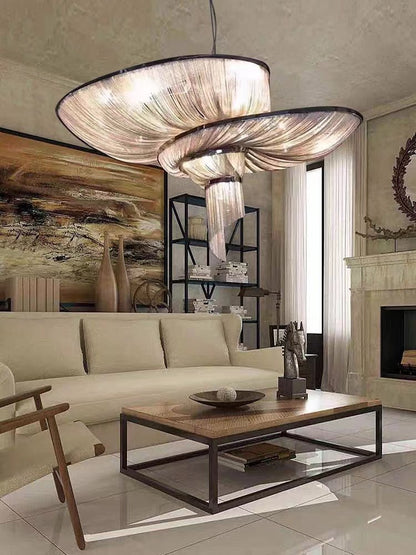 Oversized Art Fashion Spiral Tassel Aluminum Chain Chandelier for Living Room/Foyer - Zelno Lighting