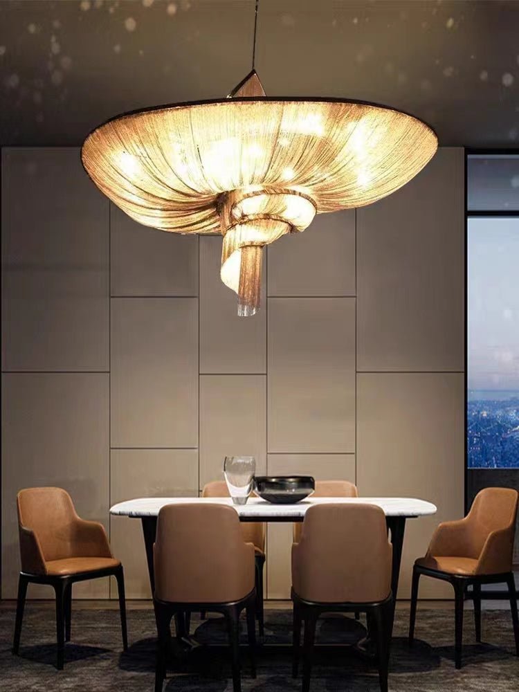 Oversized Art Fashion Spiral Tassel Aluminum Chain Chandelier for Living Room/Foyer - Zelno Lighting