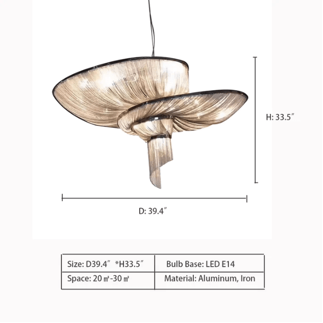 Oversized Art Fashion Spiral Tassel Aluminum Chain Chandelier for Living Room/Foyer - Zelno Lighting