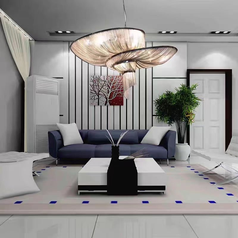 Oversized Art Fashion Spiral Tassel Aluminum Chain Chandelier for Living Room/Foyer - Zelno Lighting