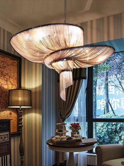 Oversized Art Fashion Spiral Tassel Aluminum Chain Chandelier for Living Room/Foyer - Zelno Lighting