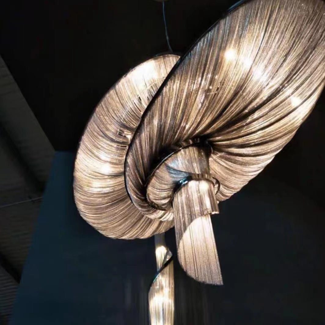 Oversized Art Fashion Spiral Tassel Aluminum Chain Chandelier for Living Room/Foyer - Zelno Lighting