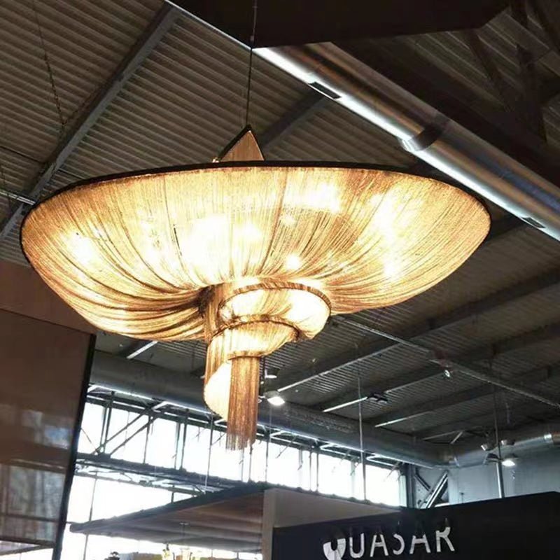 Oversized Art Fashion Spiral Tassel Aluminum Chain Chandelier for Living Room/Foyer - Zelno Lighting