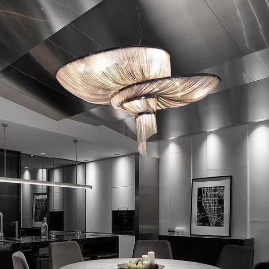 Oversized Art Fashion Spiral Tassel Aluminum Chain Chandelier for Living Room/Foyer - Zelno Lighting