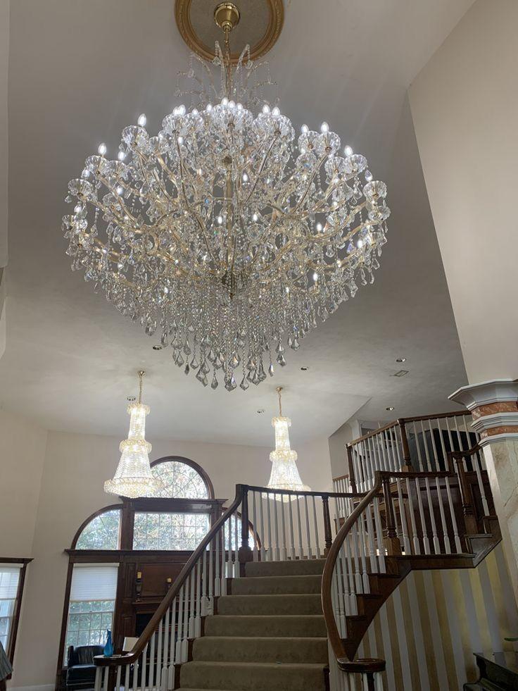 Oversized European Chrome Classic Candle Branch Crystal Chandelier for 2-Story/Duplex Buildings - Zelno Lighting