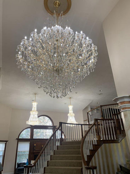 Oversized European Chrome Classic Candle Branch Crystal Chandelier for 2-Story/Duplex Buildings - Zelno Lighting