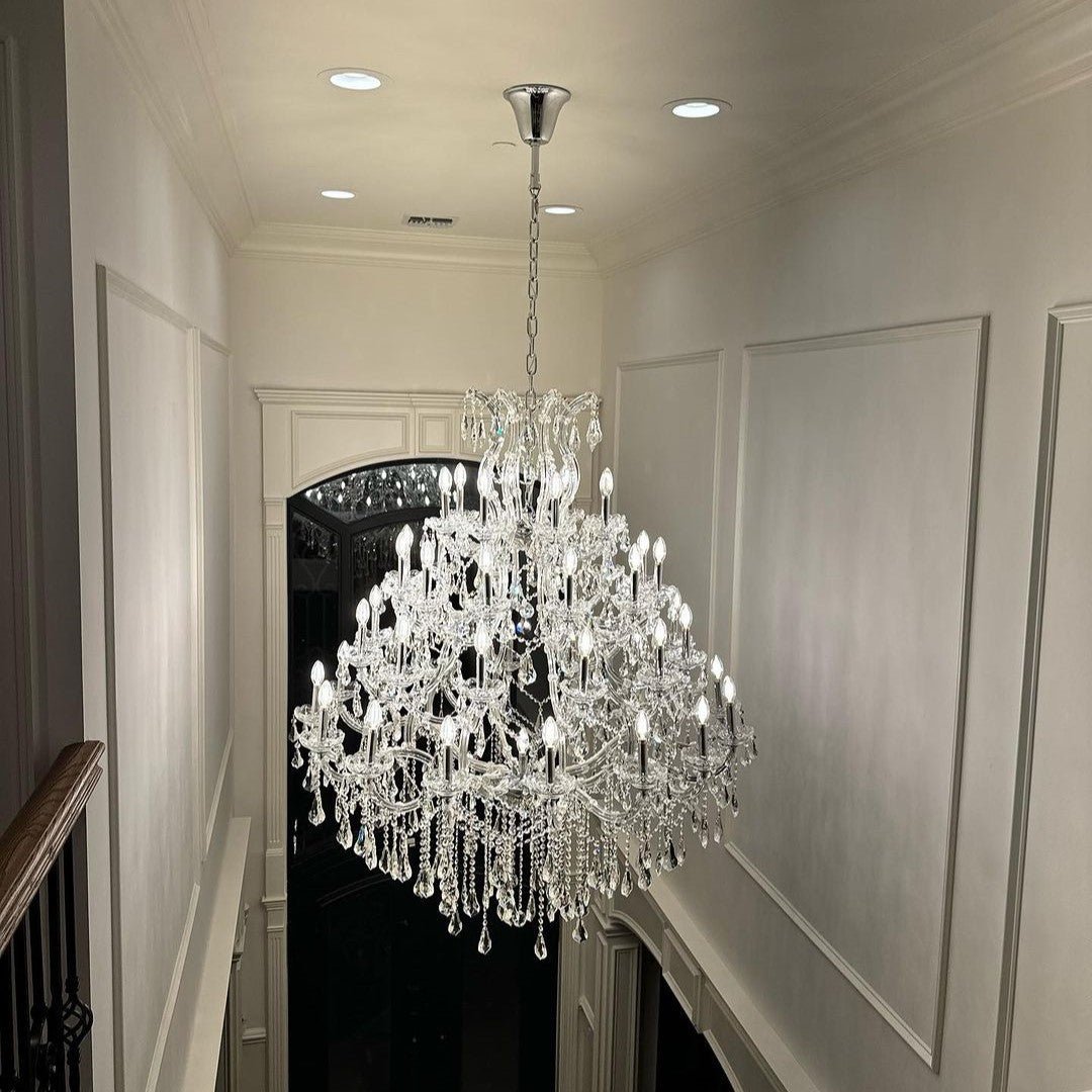 Oversized European Chrome Classic Candle Branch Crystal Chandelier for 2-Story/Duplex Buildings - Zelno Lighting