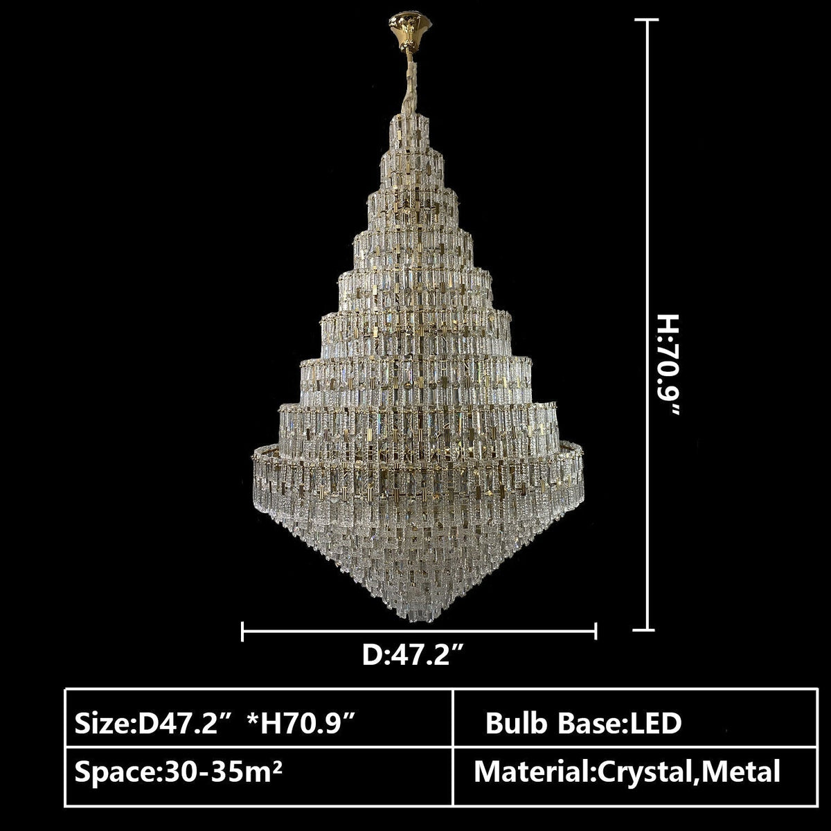 Oversized Luxury Crystal Entryway Chandelier & Foyer Chandelier in Gold Finish - Zelno Lighting