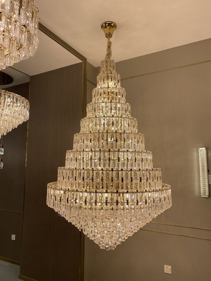 Oversized Luxury Crystal Entryway Chandelier & Foyer Chandelier in Gold Finish - Zelno Lighting
