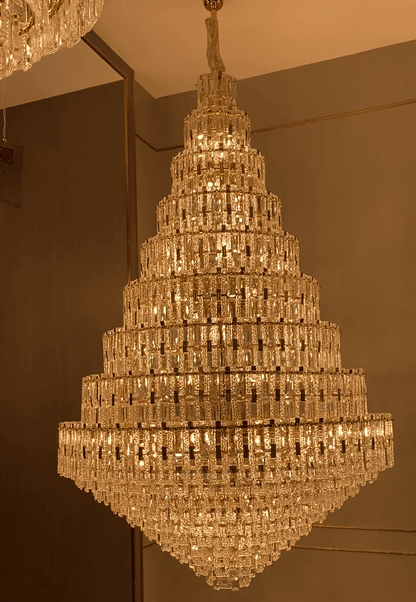 Oversized Luxury Crystal Entryway Chandelier & Foyer Chandelier in Gold Finish - Zelno Lighting