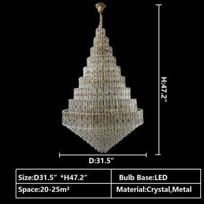 Oversized Luxury Crystal Entryway Chandelier & Foyer Chandelier in Gold Finish - Zelno Lighting