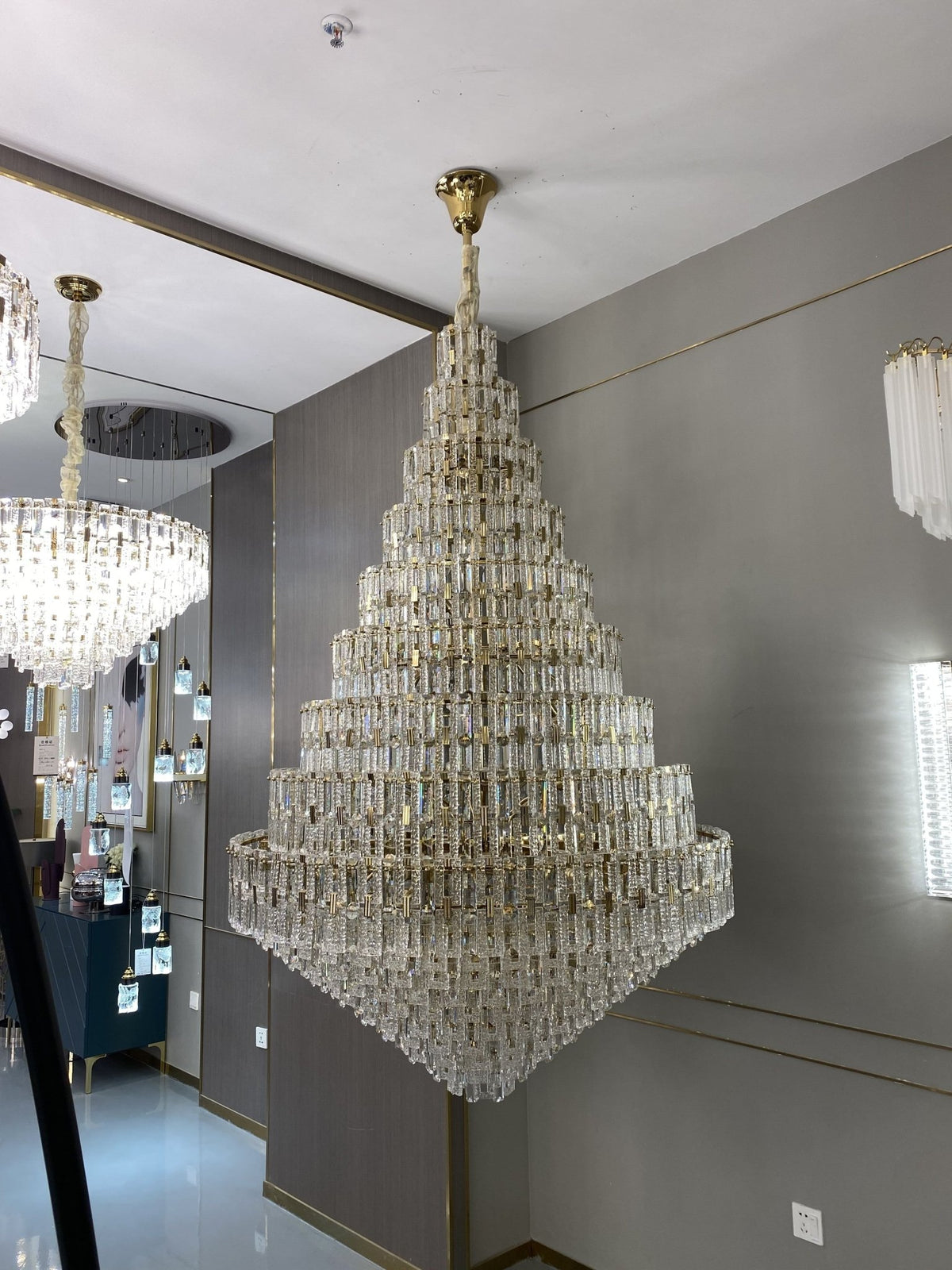 Oversized Luxury Crystal Entryway Chandelier & Foyer Chandelier in Gold Finish - Zelno Lighting